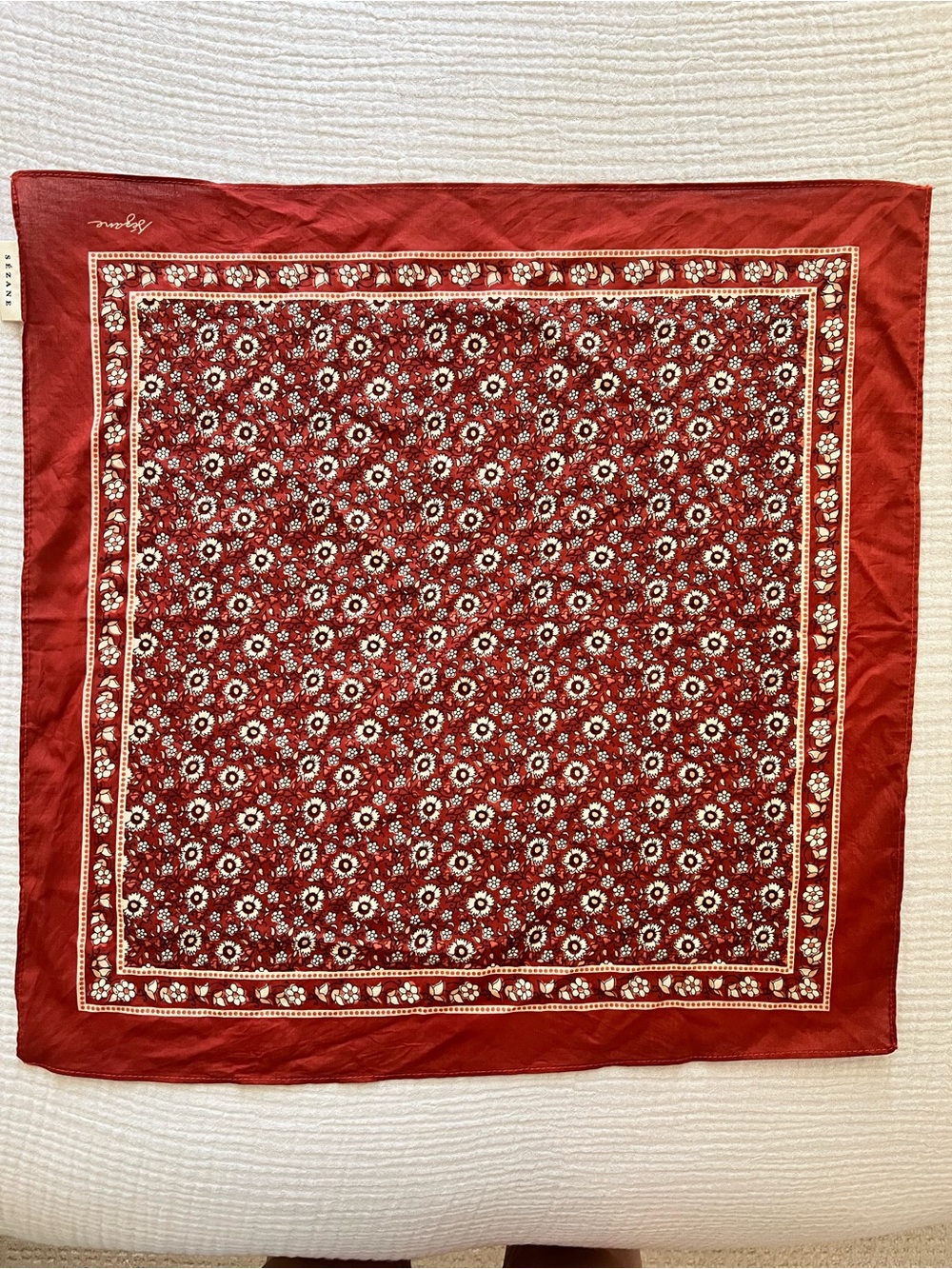 Sezane Terra Cotta Floral Bandana Scarf